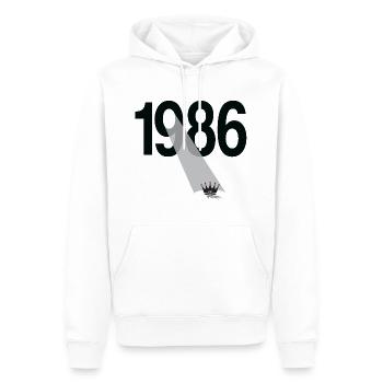 Millésime 1986 - Sweat à capuche Premium bio Homme - blanc - Devant - Nico (187cm)