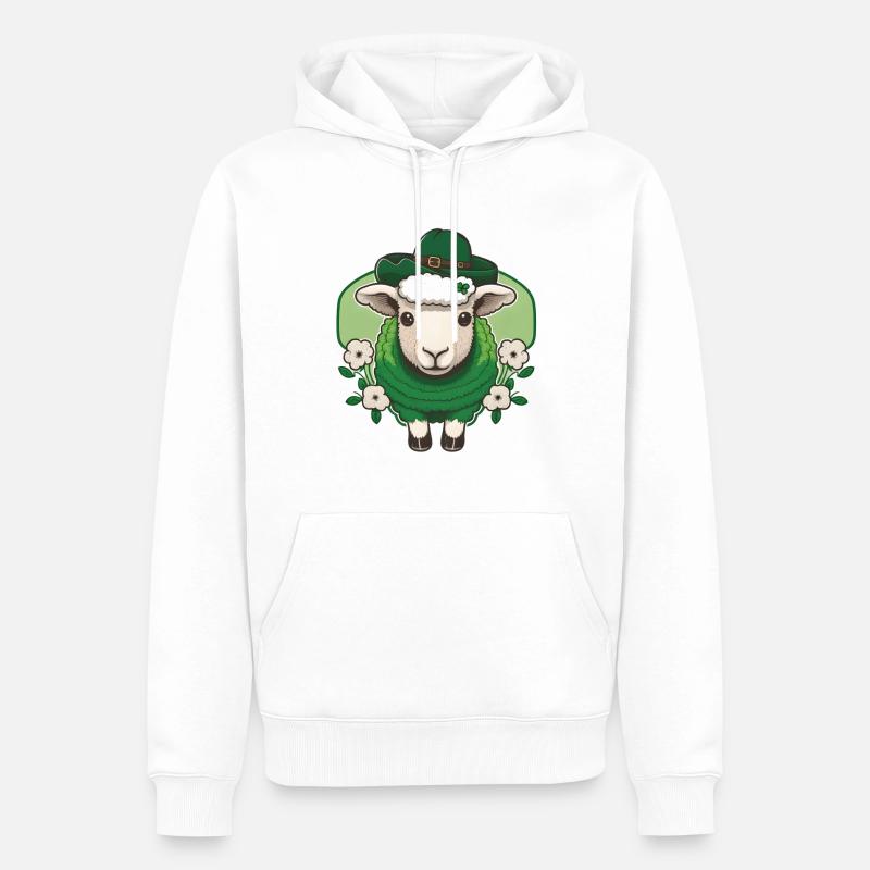 Mouton de la Saint-Patrick avec des fleurs - Sweat à capuche Premium bio Homme - blanc