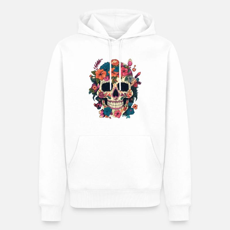 Crâne composé de fleur - Sweat à capuche Premium bio Homme - blanc