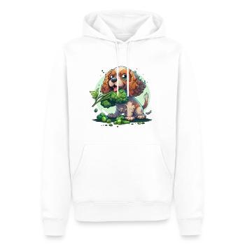 Le chien mignon Cocker Spaniel mange des légumes au brocoli - Sweat à capuche Premium bio Homme - blanc - Devant - Nico (187cm)