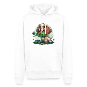 Un chien mignon mange du brocoli vert légumes verts - Sweat à capuche Premium bio Homme - blanc - Devant - Nico (187cm)