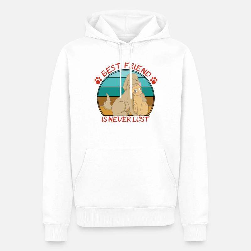 Chat et chien mignons - Sweat à capuche Premium bio Homme - blanc