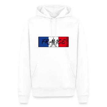 FRANKREICH FRANCE EIFFELTURM FLAGGE BAND ABZEICHEN - Männer Premium Bio Hoodie - Weiß - Vorne - Nico (187cm)