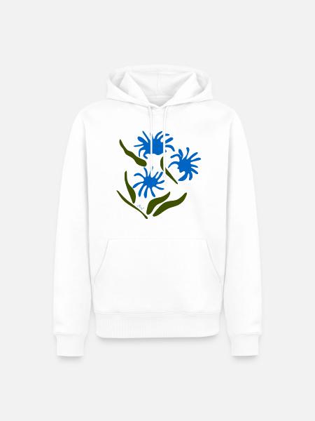 Blaue Blumen, von Matisse inspiriert - Männer Premium Bio Hoodie - Weiß