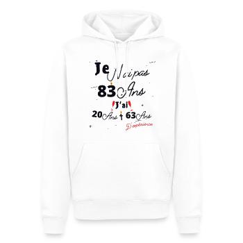 Je n Ai Pas 83 Ans Cadeau d anniversaire - Sweat à capuche Premium bio Homme - blanc - Devant - Nico (187cm)