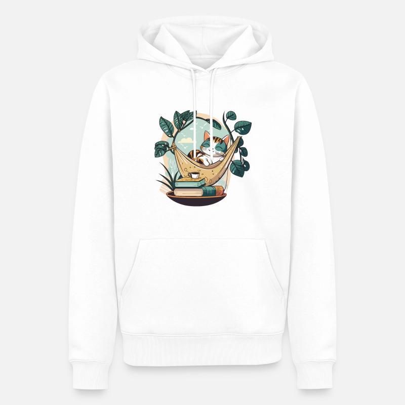 Katzenbuch-Liebhaber - Männer Premium Bio Hoodie - Weiß