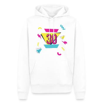 30e anniversaire 90s - Sweat à capuche Premium bio Homme - blanc - Devant - Nico (187cm)
