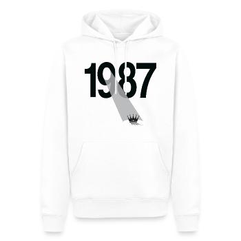 Millésime 1987 - Sweat à capuche Premium bio Homme - blanc - Devant - Nico (187cm)