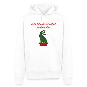 Joyeux Noël, Petit lutin du Père Noël en formation - Sweat à capuche Premium bio Homme - blanc - Devant - Nico (187cm)