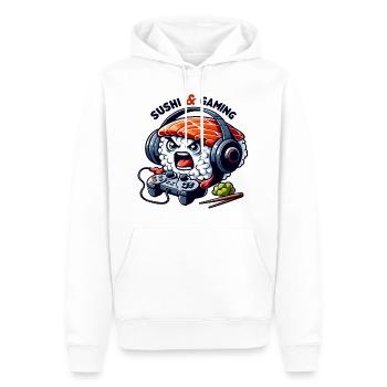 Sushi qui joue aux jeux video - Sweat à capuche Premium bio Homme - blanc - Devant - Nico (187cm)
