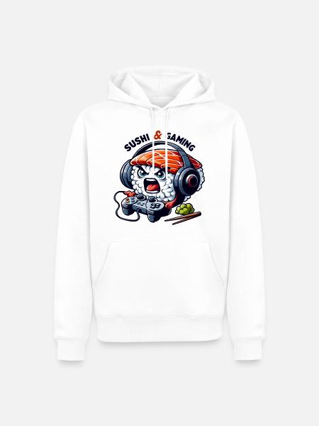 Sushi playing video games - Men’s Premium Organic Hoodie - white