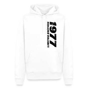 Millésime 1977 - Sweat à capuche Premium bio Homme - blanc - Devant - Nico (187cm)