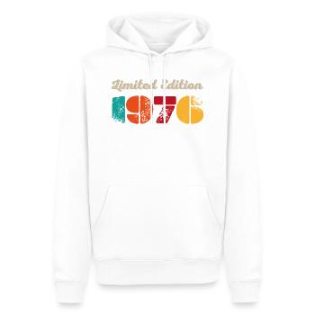 Millésime 1976 - Sweat à capuche Premium bio Homme - blanc - Devant - Nico (187cm)