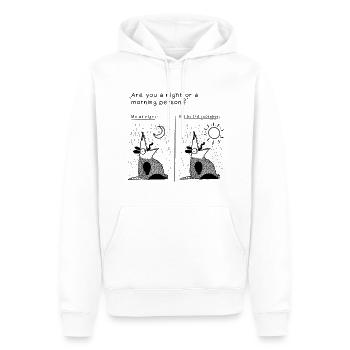 "Are you a night or a morning person?" - Opossum - Männer Premium Bio Hoodie - Weiß - Vorne - Nico (187cm)