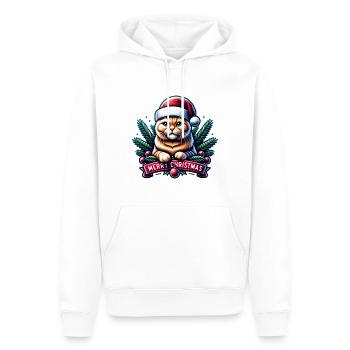 Joyeux Noël Chat Noël - Sweat à capuche Premium bio Homme - blanc - Devant - Nico (187cm)