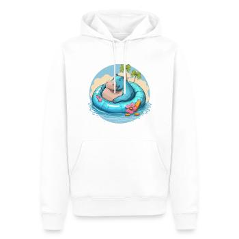 Le flotteur joyeux : un hippopotame heureux et un gonflable - Sweat à capuche Premium bio Homme - blanc - Devant - Nico (187cm)