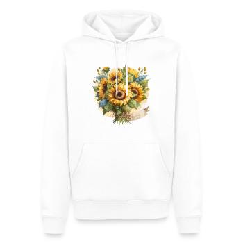 Sérénade de tournesol : un bouquet d’aquarelle - Sweat à capuche Premium bio Homme - blanc - Devant - Nico (187cm)