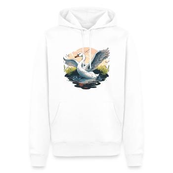 Ruhige Eleganz: Ein majestätischer weißer Schwan gleitet - Männer Premium Bio Hoodie - Weiß - Vorne - Nico (187cm)
