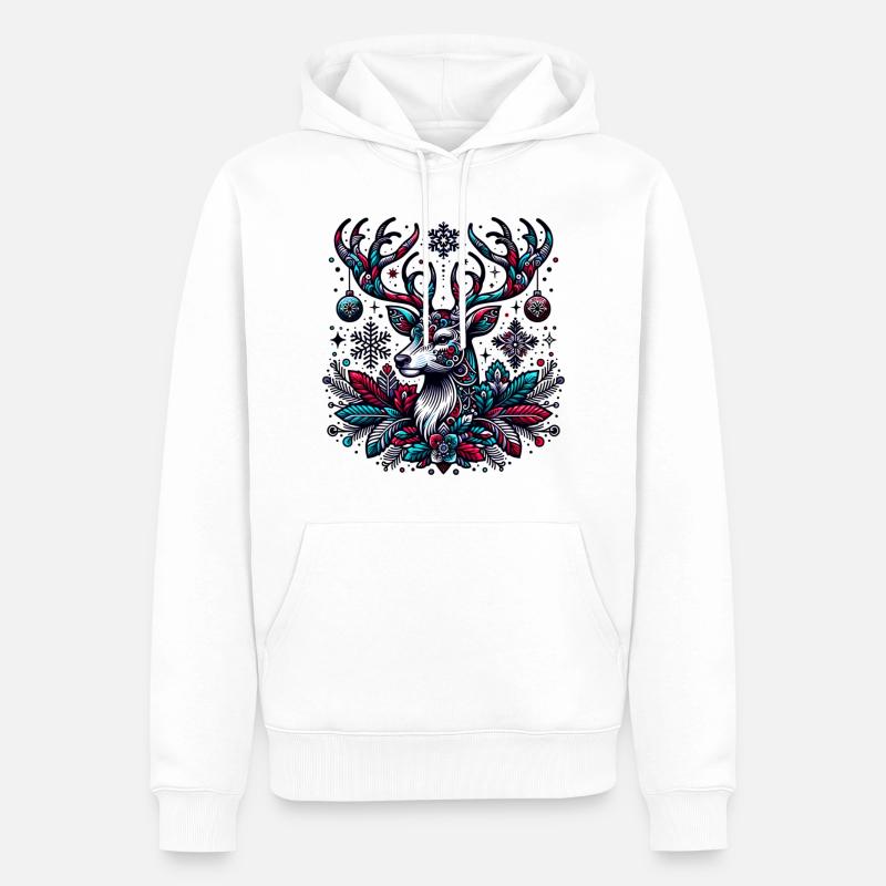 Cerf de Noël - Sweat à capuche Premium bio Homme - blanc