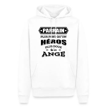 PARRAIN PLUS FORT QU'UN HEROS PLUS DOUX QU'UN ANGE - Sweat à capuche Premium bio Homme - blanc - Devant - Nico (187cm)