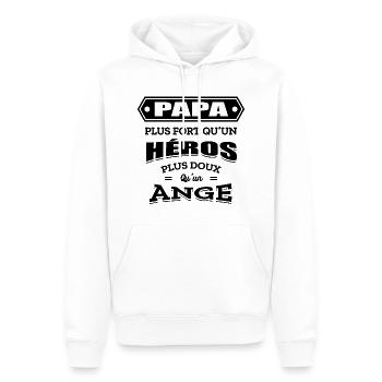 PAPA PLUS FORT QU'UN HEROS PLUS DOUX QU'UN ANGE - Sweat à capuche Premium bio Homme - blanc - Devant - Nico (187cm)