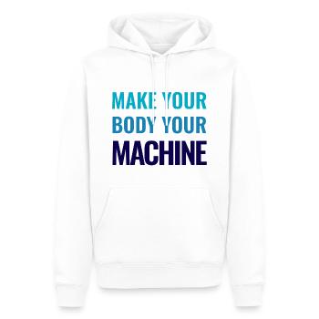 MAKE YOUR BODY YOUR MACHINE - FITNESS GYM WORKOUT - Männer Premium Bio Hoodie - Weiß - Vorne - Nico (187cm)