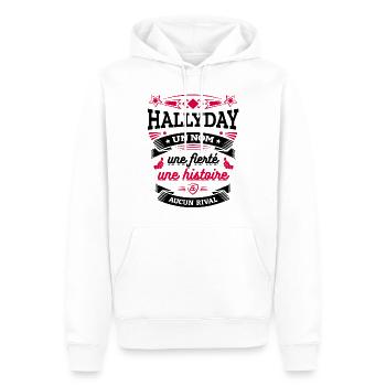 HALLYDAY UN NOM UNE FIERTÉ AUCUN RIVAL - Sweat à capuche Premium bio Homme - blanc - Devant - Nico (187cm)