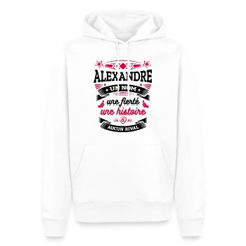 ALEXANDRE UN NOM UNE FIERTÉ AUCUN RIVAL - Sweat à capuche Premium bio Homme - blanc - Devant - Nico (187cm)