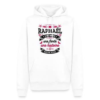 RAPHAËL UN NOM UNE FIERTÉ AUCUN RIVAL - Sweat à capuche Premium bio Homme - blanc - Devant - Nico (187cm)