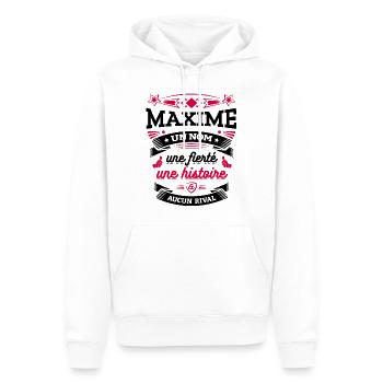 MAXIME UN NOM UNE FIERTÉ AUCUN RIVAL - Sweat à capuche Premium bio Homme - blanc - Devant - Nico (187cm)