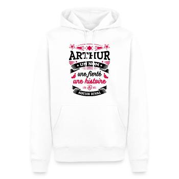 ARTHUR UN NOM UNE FIERTÉ AUCUN RIVAL - Sweat à capuche Premium bio Homme - blanc - Devant - Nico (187cm)