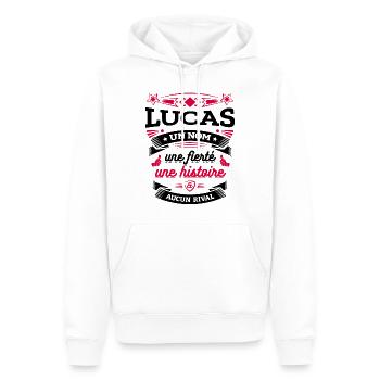 LUCAS UN NOM UNE FIERTÉ AUCUN RIVAL - Sweat à capuche Premium bio Homme - blanc - Devant - Nico (187cm)