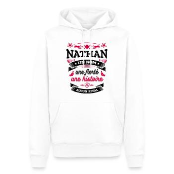 NATHAN UN NOM UNE FIERTÉ AUCUN RIVAL - Sweat à capuche Premium bio Homme - blanc - Devant - Nico (187cm)