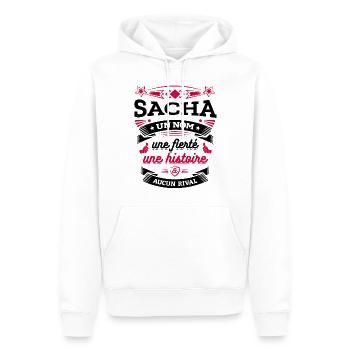 SACHA UN NOM UNE FIERTÉ AUCUN RIVAL - Sweat à capuche Premium bio Homme - blanc - Devant - Nico (187cm)