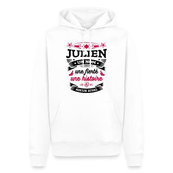 JULIEN UN NOM UNE FIERTÉ AUCUN RIVAL - Sweat à capuche Premium bio Homme - blanc - Devant - Nico (187cm)