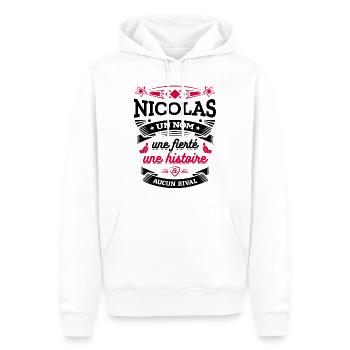 NICOLAS UN NOM UNE FIERTÉ AUCUN RIVAL - Sweat à capuche Premium bio Homme - blanc - Devant - Nico (187cm)