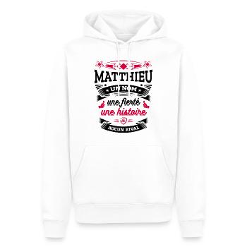 MATTHIEU UN NOM UNE FIERTÉ AUCUN RIVAL - Sweat à capuche Premium bio Homme - blanc - Devant - Nico (187cm)