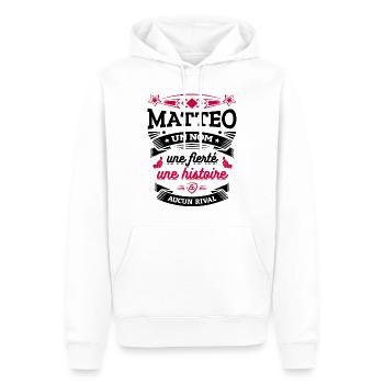 MATTEO UN NOM UNE FIERTÉ AUCUN RIVAL - Sweat à capuche Premium bio Homme - blanc - Devant - Nico (187cm)
