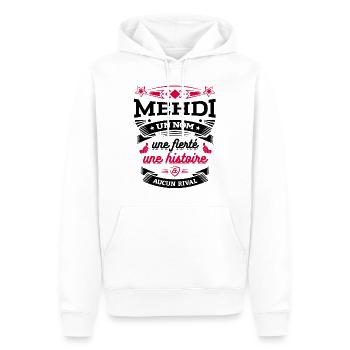 MEHDI UN NOM UNE FIERTÉ AUCUN RIVAL - Sweat à capuche Premium bio Homme - blanc - Devant - Nico (187cm)