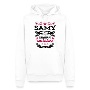 SAMY UN NOM UNE FIERTÉ AUCUN RIVAL - Sweat à capuche Premium bio Homme - blanc - Devant - Nico (187cm)