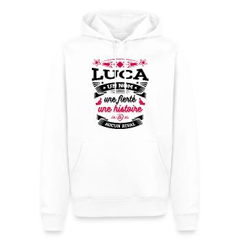 LUCA UN NOM UNE FIERTÉ AUCUN RIVAL - Sweat à capuche Premium bio Homme - blanc - Devant - Nico (187cm)