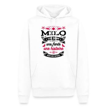 MILO UN NOM UNE FIERTÉ AUCUN RIVAL - Sweat à capuche Premium bio Homme - blanc - Devant - Nico (187cm)