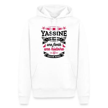 YASSINE UN NOM UNE FIERTÉ AUCUN RIVAL - Sweat à capuche Premium bio Homme - blanc - Devant - Nico (187cm)