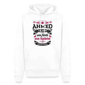 AHMED UN NOM UNE FIERTÉ AUCUN RIVAL - Sweat à capuche Premium bio Homme - blanc - Devant - Nico (187cm)