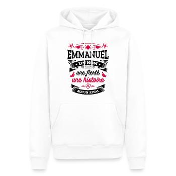EMMANUEL UN NOM UNE FIERTÉ AUCUN RIVAL - Sweat à capuche Premium bio Homme - blanc - Devant - Nico (187cm)