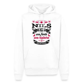 NILS UN NOM UNE FIERTÉ AUCUN RIVAL - Sweat à capuche Premium bio Homme - blanc - Devant - Nico (187cm)