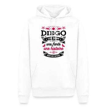 DIEGO UN NOM UNE FIERTÉ AUCUN RIVAL - Sweat à capuche Premium bio Homme - blanc - Devant - Nico (187cm)
