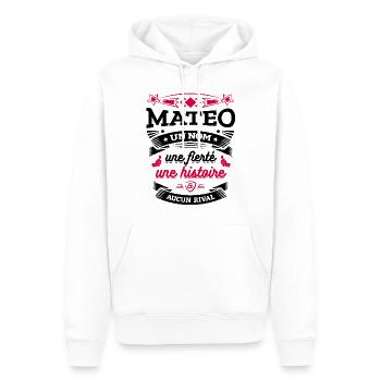 MATEO UN NOM UNE FIERTÉ AUCUN RIVAL - Sweat à capuche Premium bio Homme - blanc - Devant - Nico (187cm)