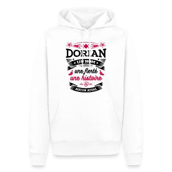 DORIAN UN NOM UNE FIERTÉ AUCUN RIVAL - Sweat à capuche Premium bio Homme - blanc - Devant - Nico (187cm)