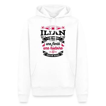 ILIAN UN NOM UNE FIERTÉ AUCUN RIVAL - Sweat à capuche Premium bio Homme - blanc - Devant - Nico (187cm)